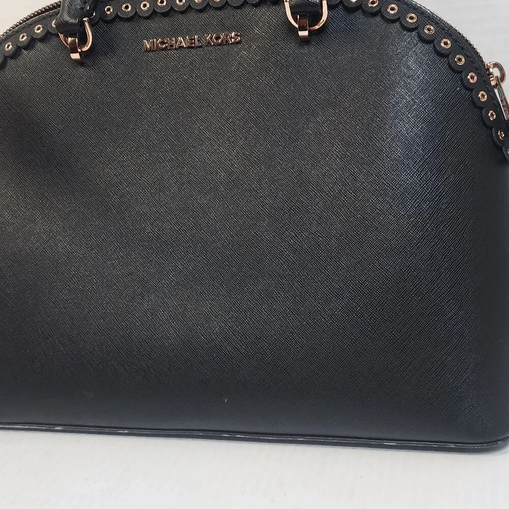 Michael Kors Emmy Dome Black Saffiano Leather Large Satchel w/ Rose Gold Tone - Picture 3 of 11
